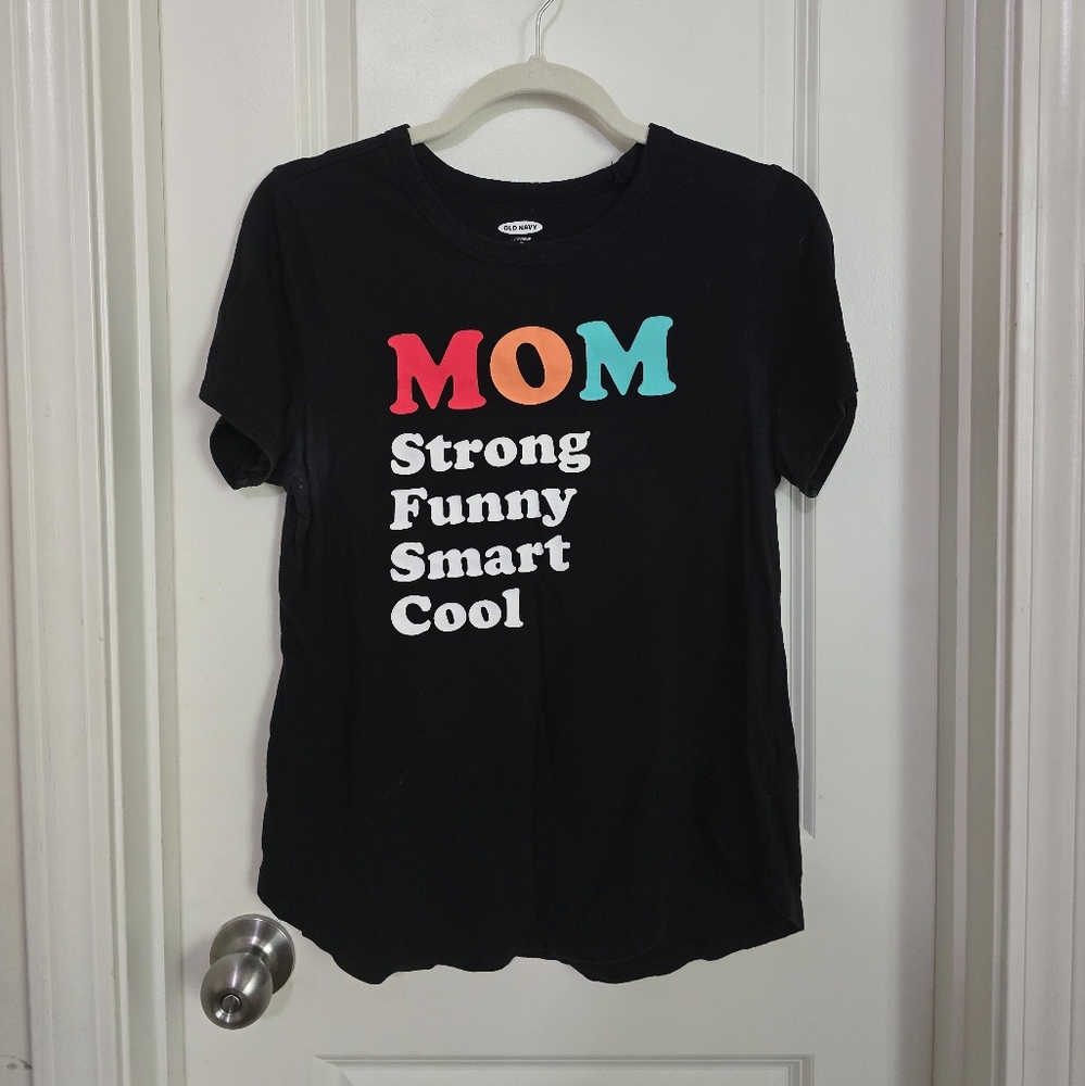 Old Navy Black Tee with Colorful 'MOM' Design